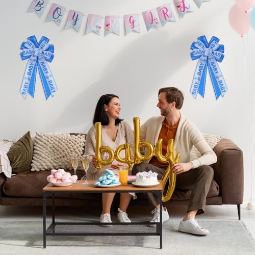 Large Baby Boy Blue Shower Bow - 20.87 Inch Welcome Decor