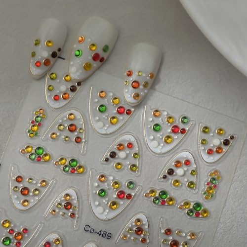 BUNLVDI 5D Relief Christmas Nail Stickers & Gem Rhinestone Decals