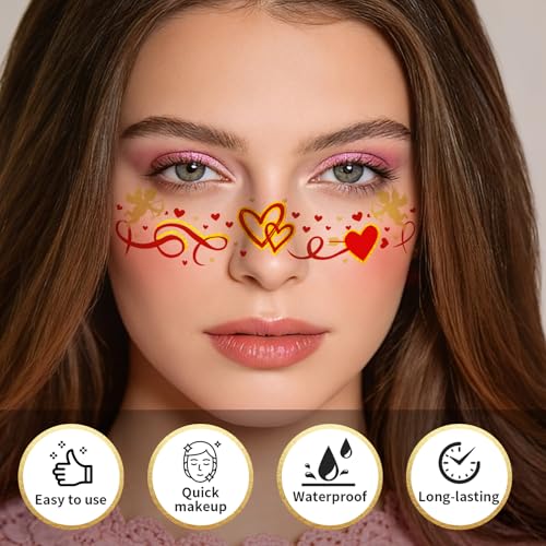 Valentine's Day Temporary Tattoos - 28 PCS Waterproof Face Freckles & Love Stickers