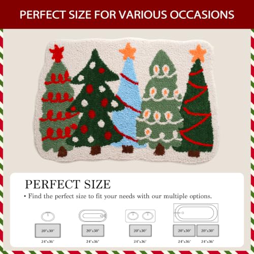 Christmas Bathroom Rugs 30x20 Microfiber Soft Absorbent Floor Mat – Trees Design