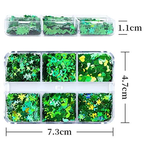 St. Patrick's Day 6-Grid Holographic Shamrock Nail Glitter & Sequins