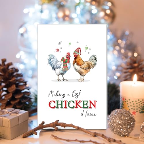 Funny Christmas Card with Envelopes - Hen Design, 8" x 5.3"