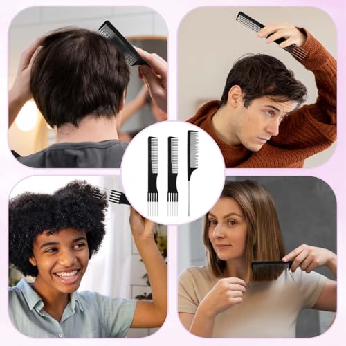 Grevosea 3-Piece Teasing and Rat Tail Hair Comb Set with Metal Pick