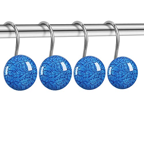 CHICTIE Blue Marble Shower Curtain Hooks - Set of 12 Rustproof Rings