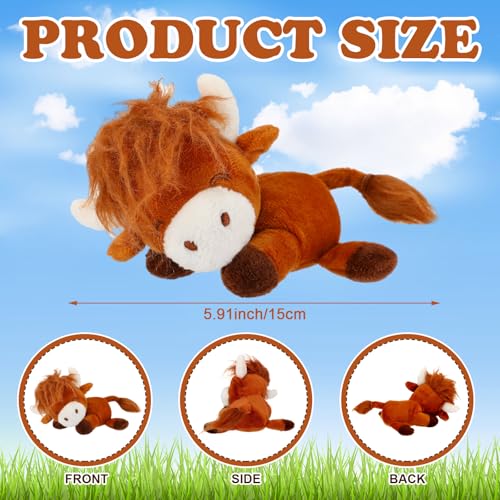 Mini Highland Cow Plush Stuffed Animals Set - Brown, 6 Inch, 20 Pack