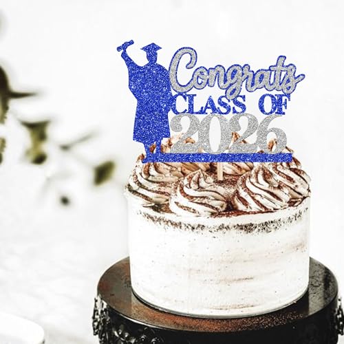 Congrats Grad 2026 Cake Topper - Glitter Graduation Decoration