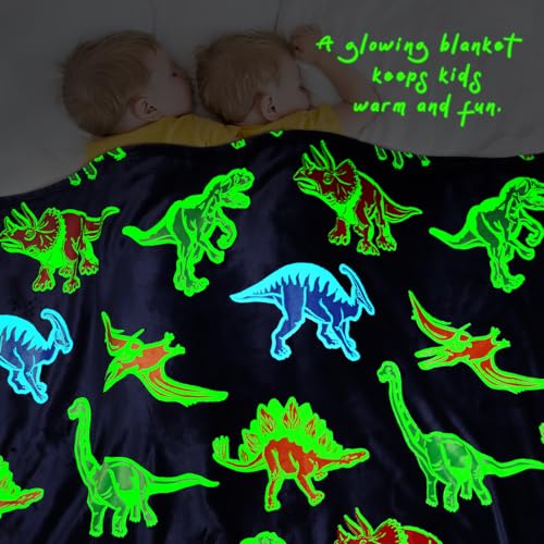 Glow in the Dark Dinosaur Throw Blanket for Kids, 40"x60"