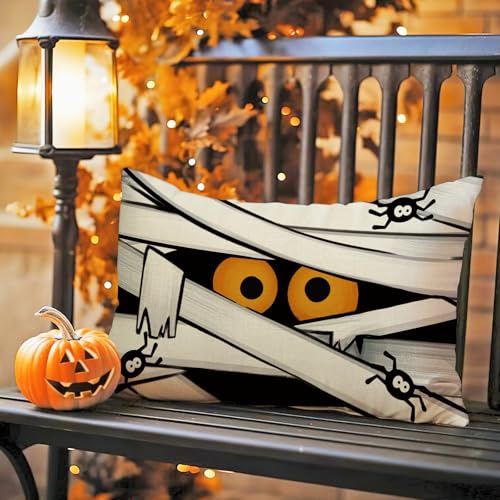 Fahrendom Halloween Mummy Throw Pillow Cover 12x20 Inch Spooky Decor