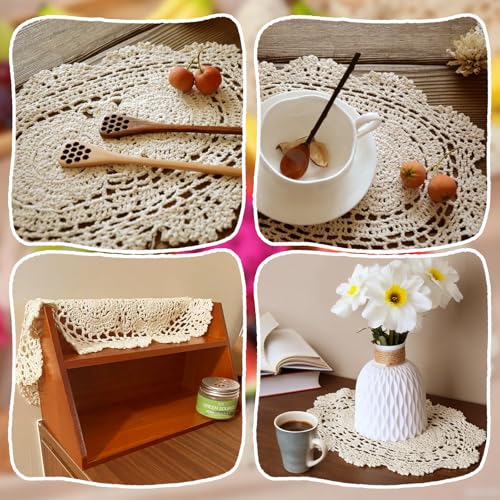 Fampery 2-Pack Vintage Crochet Lace Placemats, 10x14 Inch Cotton Doilies