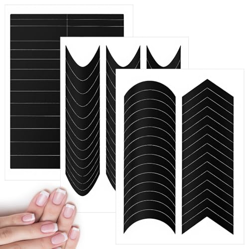 Heclia 30 Sheets French Tip Nail Guides Self-Adhesive Black Stickers