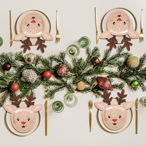 Christmas Elk Paper Plates Set of 48 Disposable Holiday Tableware