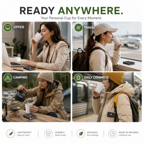 Collapsible Silicone Travel Cup - Wallet Size, BPA Free, Lightweight
