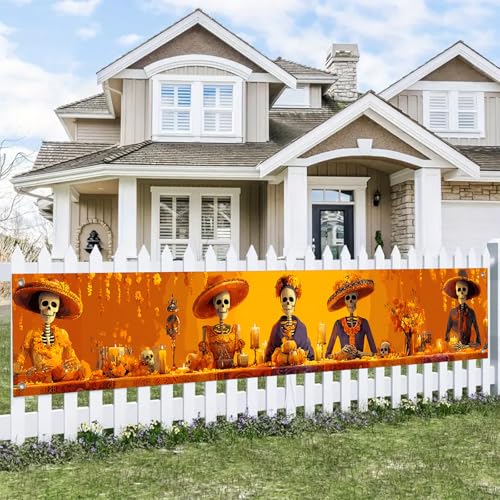 BlissYard Day of the Dead Banner | 118x20 Inch Sugar Skull Decor
