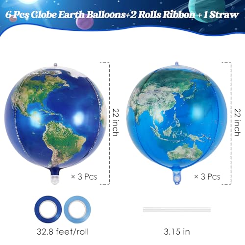 6 Pcs Globe Foil Balloons - 22 Inch Earth Map Party Decor