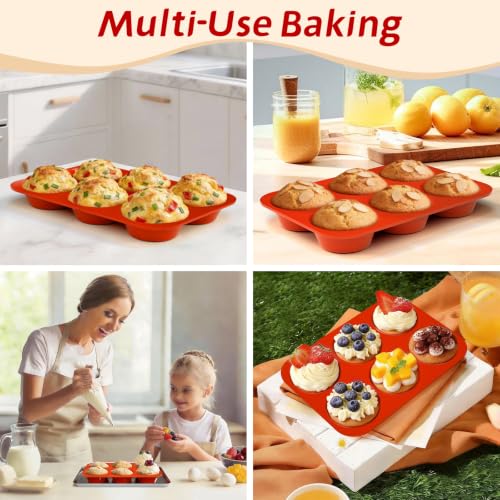 SINBEE Silicone Muffin Pans - 3-Pack Nonstick 6-Cup Molds