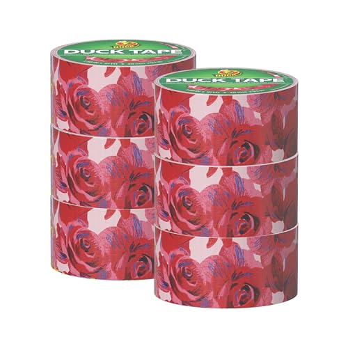 Duck Brand Printed Duct Tape - Red Roses Pattern - 1.88 In x 10 Yds (6 Rolls)