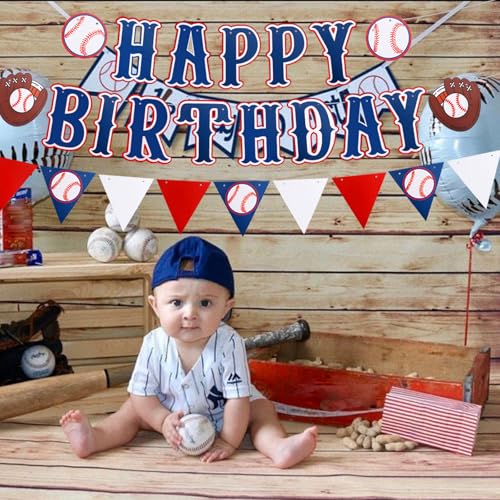 Blue Pre-Strung Baseball Birthday Banner - 3 Piece Bunting Decoration