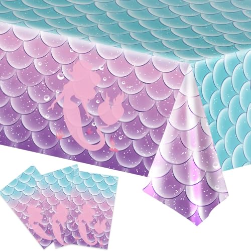 Mermaid Birthday Party Tablecloth 108x54 Inch Disposable Plastic Table Cover