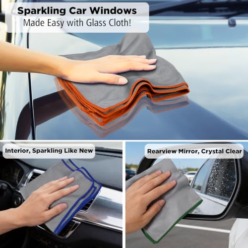 Puomue 12-Pack Microfiber Glass Cleaning Cloths, 320GSM Streak-Free Towels