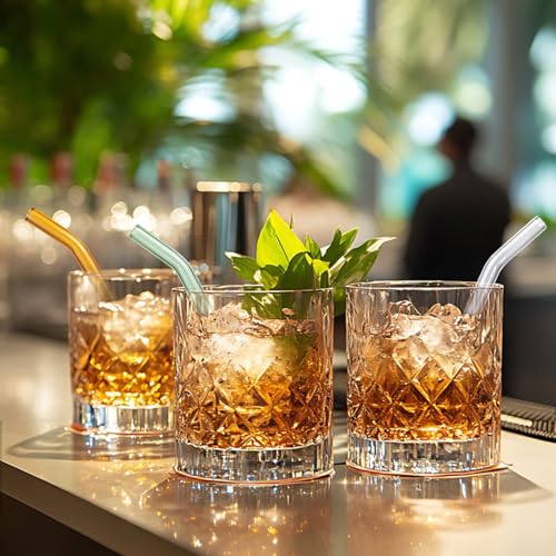 10 Pcs Colorful Reusable Bent Glass Straws - 6'' for Whiskey & Cocktails