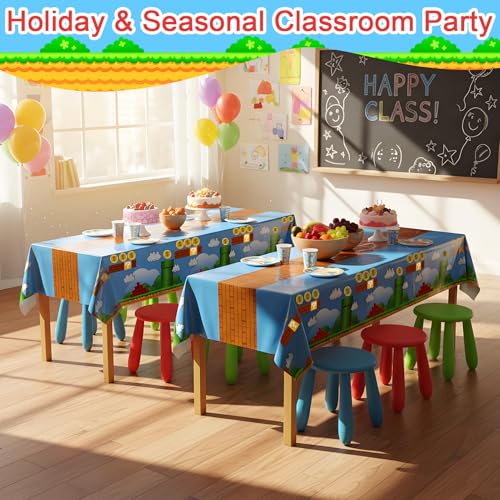 Adventure Classic Game Tablecloths - Red Bricks & Blue - 3pcs - 54x108in