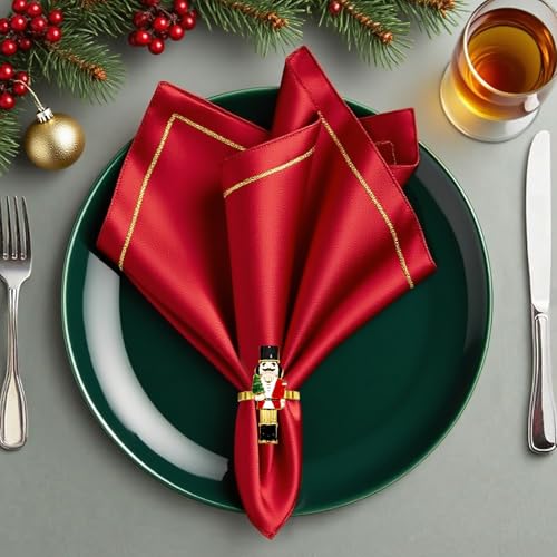 Nutcracker Soldiers Napkin Rings Set - Christmas Table Decor, 6pcs, Gold Finish