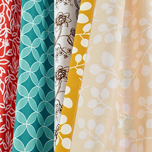 Lush Decor Boho Patch Light Filtering Window Curtain Panels Pair 45" W x 84" L Orange & Navy - Boho Curtains for Living Room - Colorful Bedroom Curtains