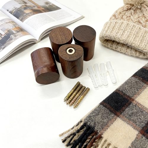 Natural Walnut Wood Wall Hooks - 4-Pack Heavy-Duty Coat & Hat Hangers