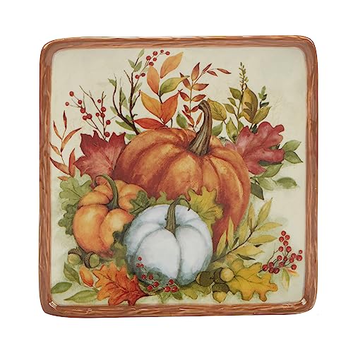 Harvest Blessings Set of 4 Ceramic Canape Plates ? Perfect for appetizers, desserts, or small bites, these festive plates bring fall cheer and elegant seasonal style to your entertaining table