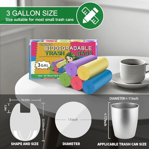 Vincereon 3 Gallon Colorful Trash Bags with Handles - 100 Count