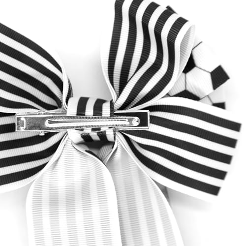 2Pcs Soccer Ball Bow Hair Clips - Black and White Football Hair Accessories