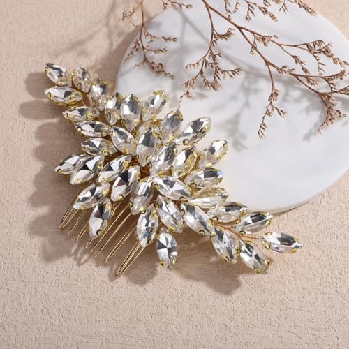 Denifery Gold Crystal Bridal Hair Comb with Rhinestones