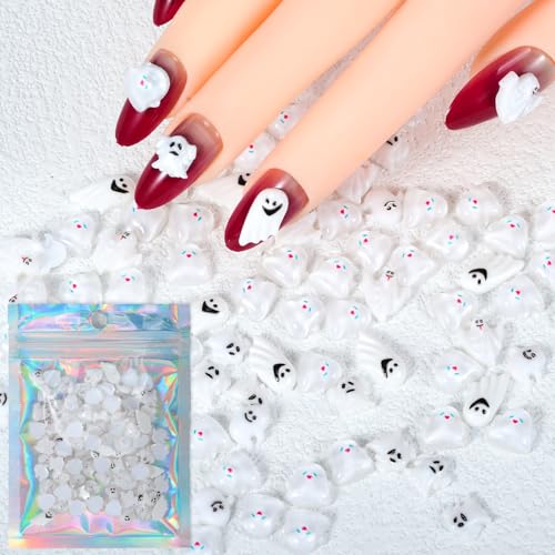 MOLILON 3D White Ghost Resin Nail Charms for Halloween Manicure Art