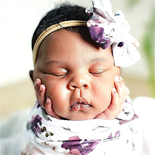 Purple Floral Newborn Swaddle Blanket and Matching Headband Set