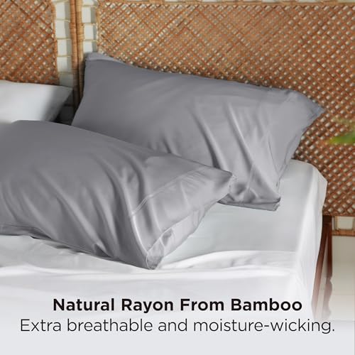 Bedsure King Size Bamboo Pillowcases Set of 2 - Cooling, Soft, Silver Grey, 20x36 Inches