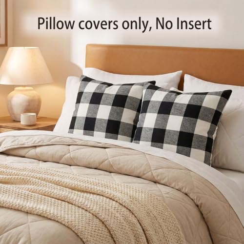 Hexagram Black and White Buffalo Check Throw Pillow Covers - Set of 2, 18x18