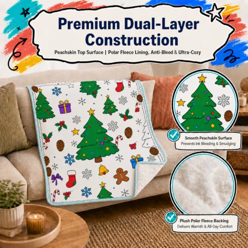 Christmas Theme Washable DIY Coloring Blanket with 24 Pens - Small