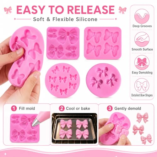 4 Pack Silicone Bow Molds for Cake Decorating and Candy Making