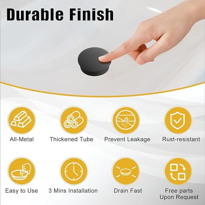 Matte Black Pop Up Drain Stopper for Bathroom Sinks - ZM