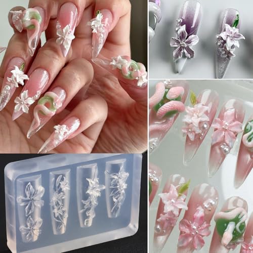 Silicone Nail Art Molds Set 3D Flower Tulip Bouquet with Carving Pen
