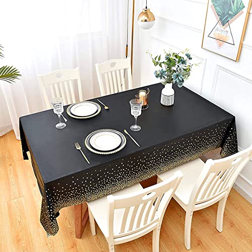 Black and Gold Polka Dot Disposable Tablecloth - 54" x 108"
