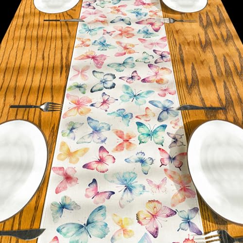Butterfly Table Runner 13x72 Inch Pink Floral Spring Summer Decor