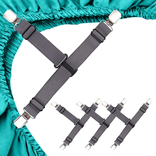 MENDENG Grey Bed Sheet Holder Garters - Adjustable Sheet Clips for Queen