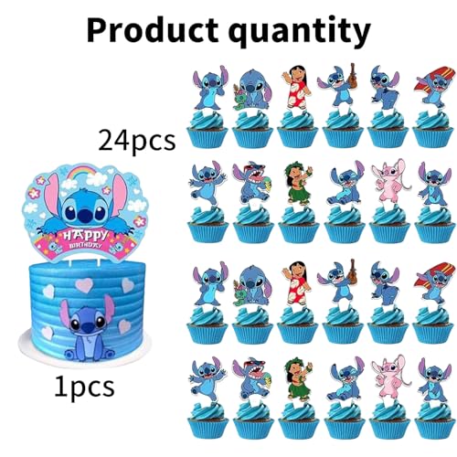 25PCS Cartoon Cake Toppers & Cupcake Decorations for Birthday Parties