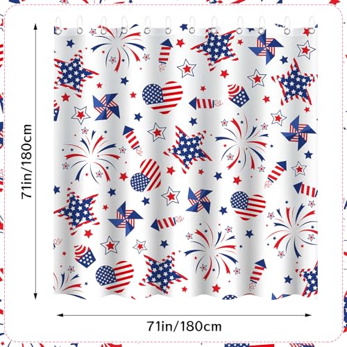 Patriotic USA 4th of July Shower Curtain - Blue and White, 71x71 Inch