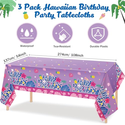 Hawaiian Birthday Party Tablecloths - 3 Pack, 54 x 108 in, Purple