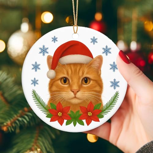 Ziyutam Ceramic Cat Christmas Ornament Funny Holiday Tree Hanging Decor