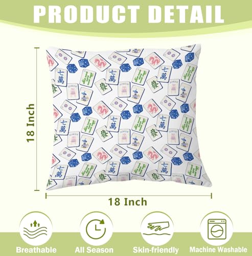 Blue Chinoiserie Mahjong 18x18 Flannel Pillow Cover - Mahjong Decor