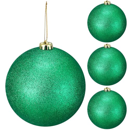Liliful 4-Pack Large Outdoor Christmas Ornament Balls Glitter Green - Jumbo Fillable Xmas Tree Decorations