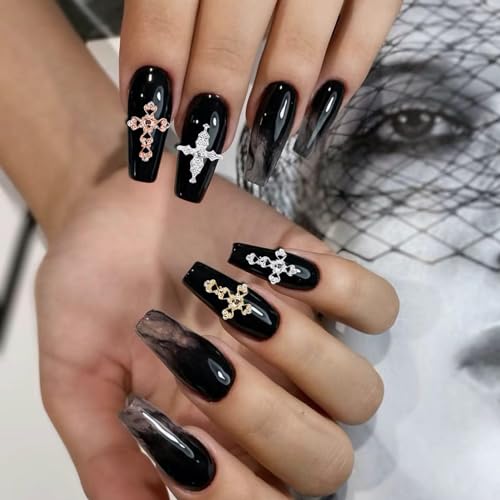 Kurilai 3D Metal Cross Nail Charms - 30Pcs Punk Alloy Nail Art Studs